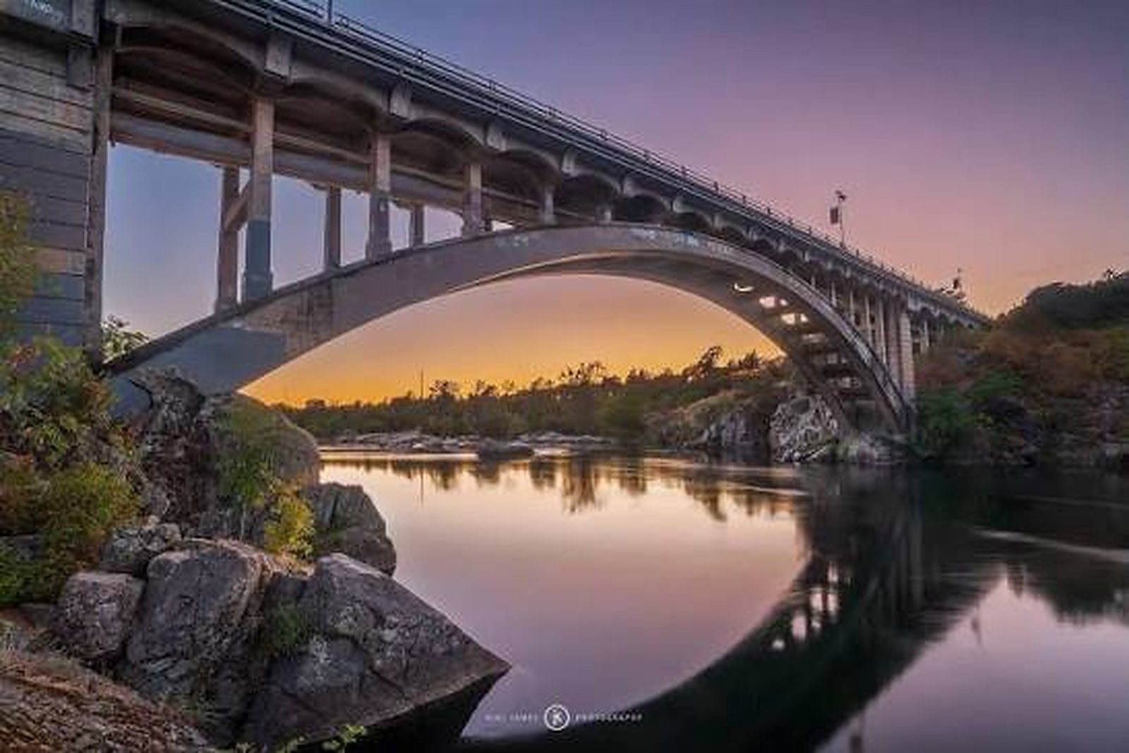 The Rainbow Bridge over the American River in Folsom at sunset